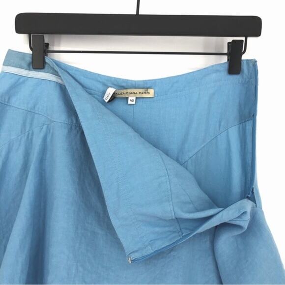 BALENCIAGA Linen Handkerchief High-Low Linen Skirt Light Blue 40 *Authentic - Picture 7 of 16